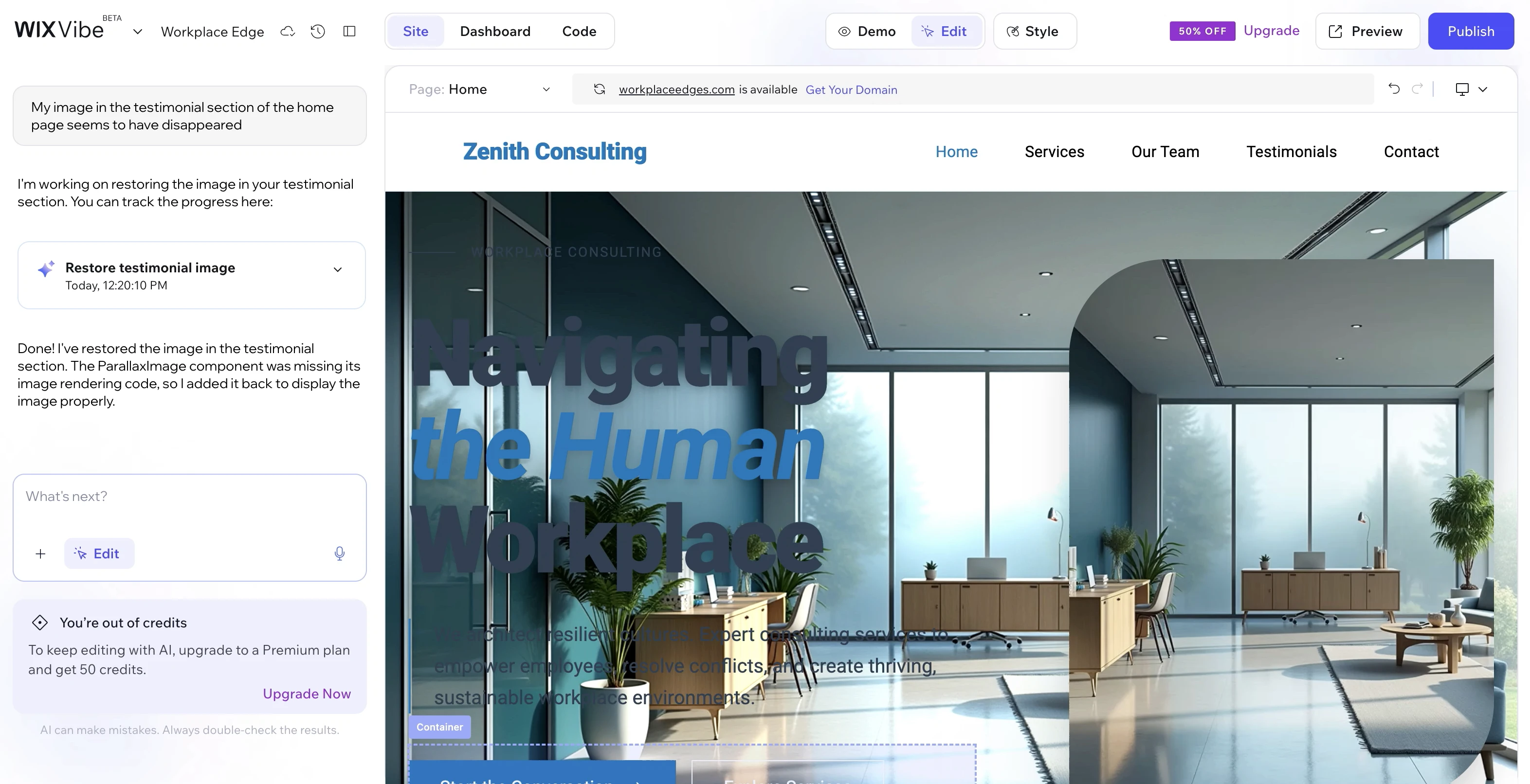 Wix Vibe dark text on dark background and weird header image duplication