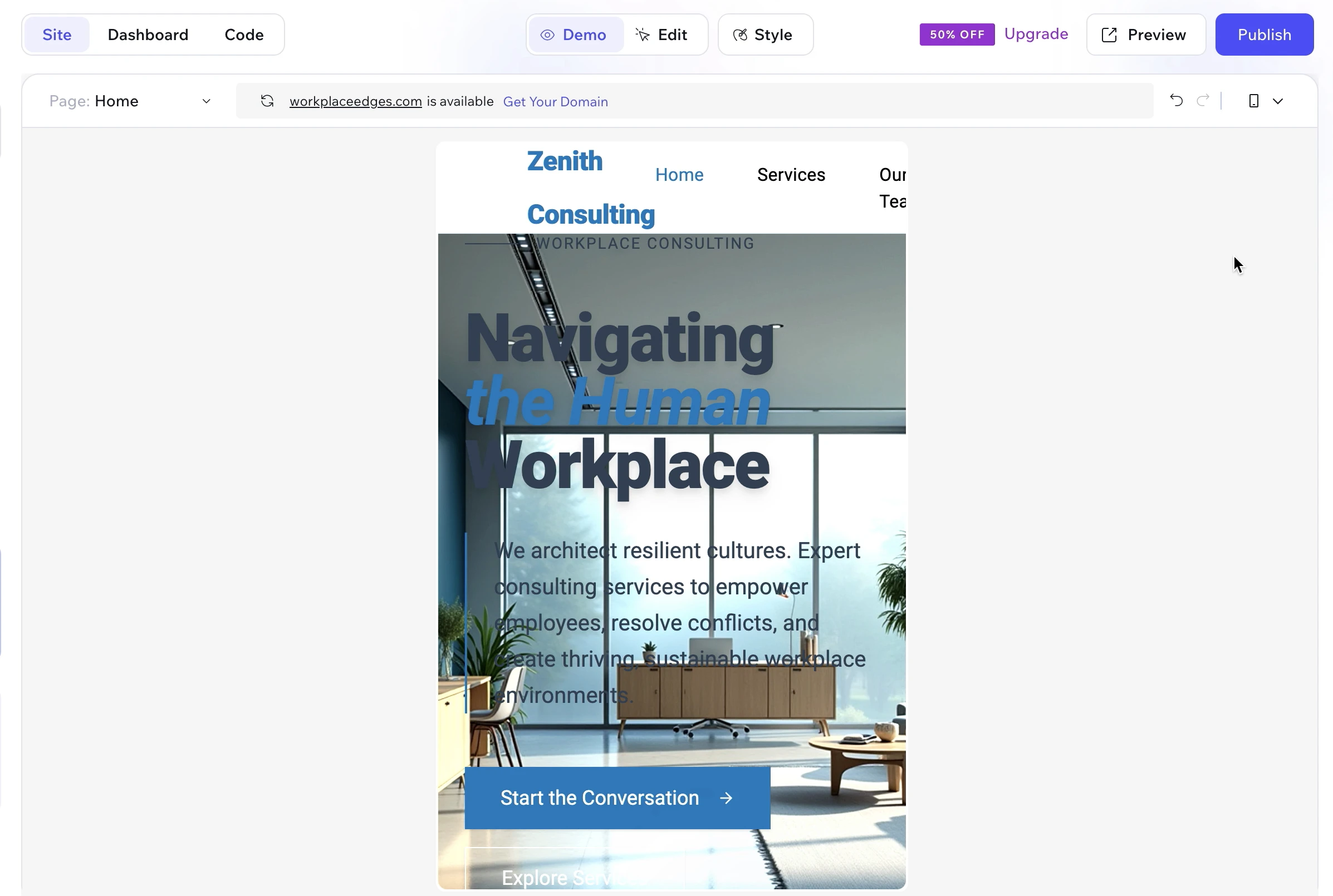 Wix Vibe mobile view with dark text on dark background making content unreadable